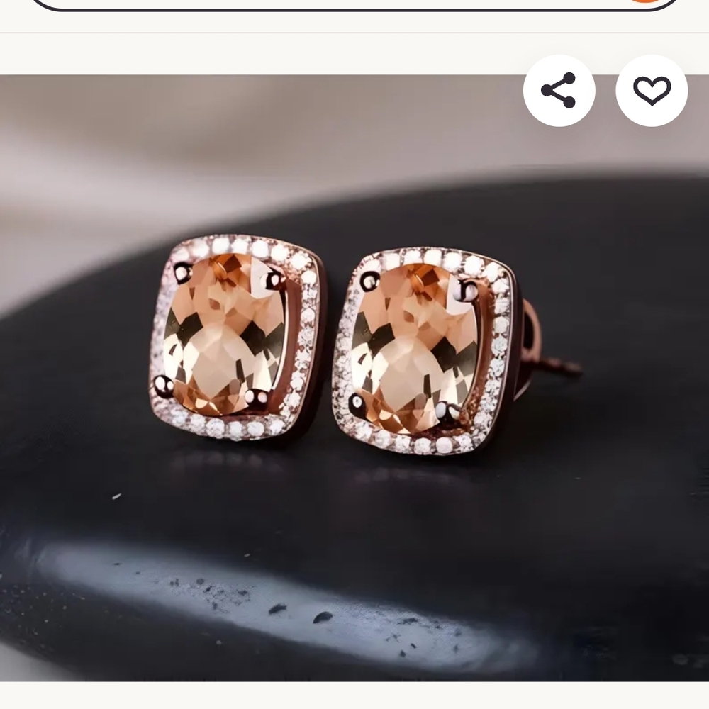 Rose Gold Champagne Cushion Halo Stud Earrings